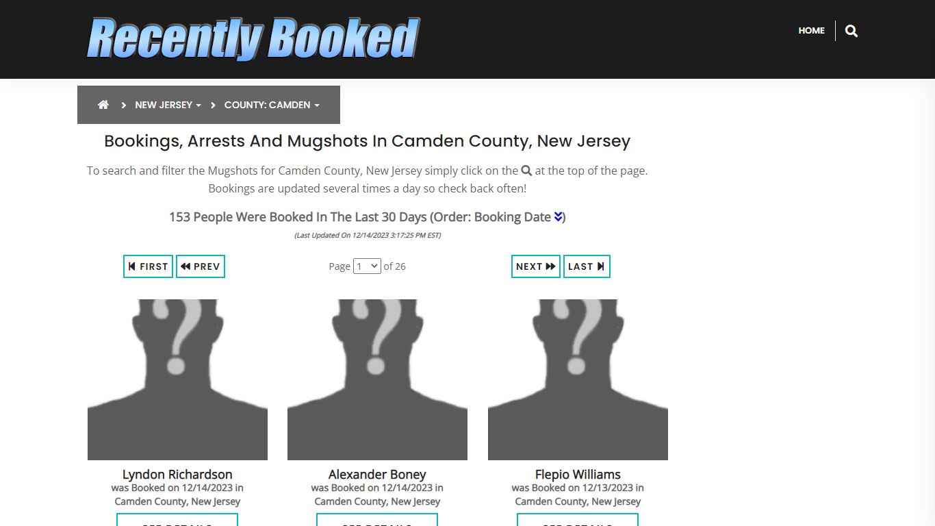 Bookings, Arrests and Mugshots in Camden County, New Jersey